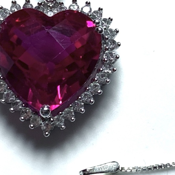 Sterling Silver Lab Created Ruby & Sapphire Heart Necklace - Picture 4 of 8